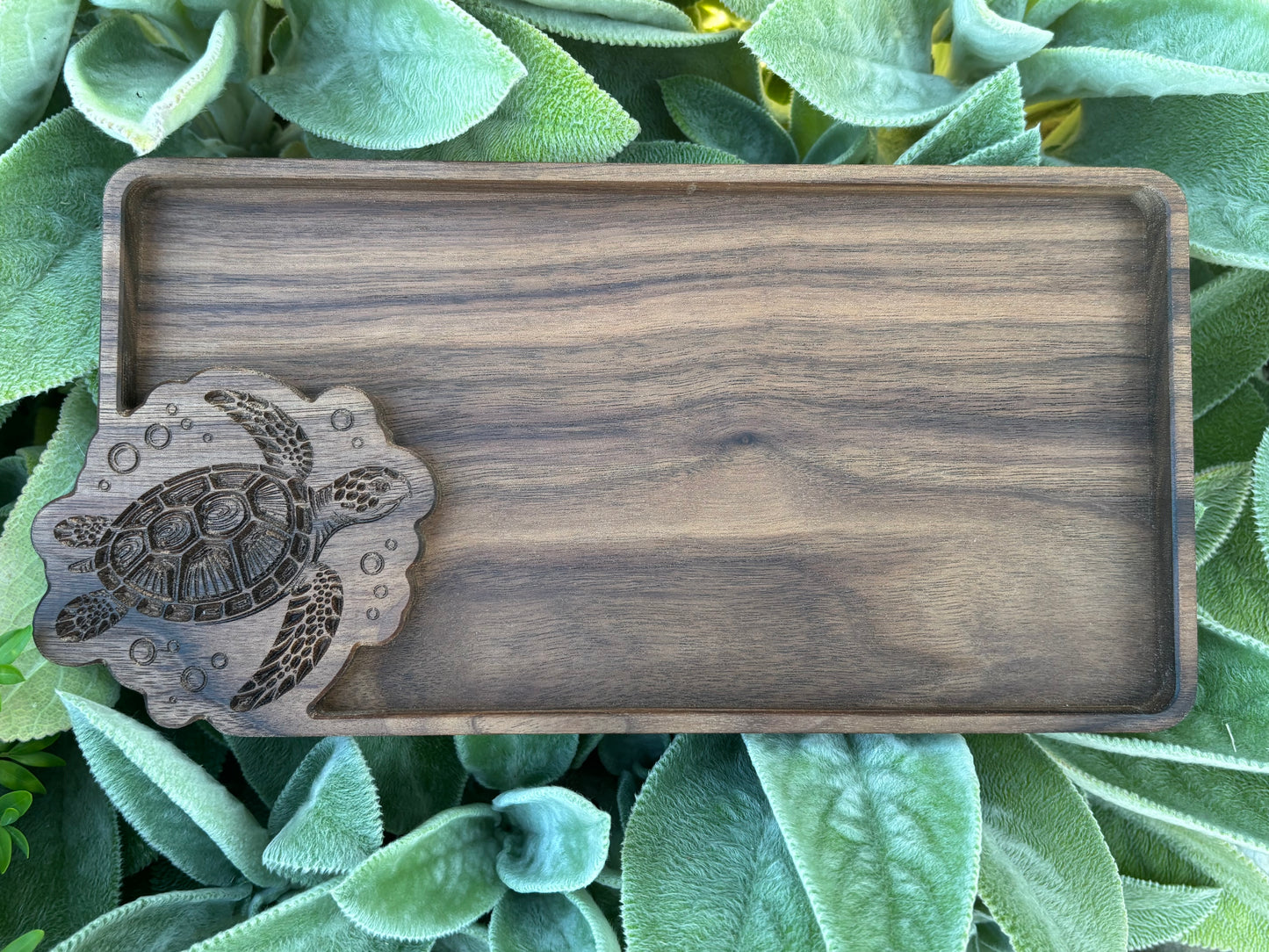Sea Turtle Tray – Walnut Wood Carved Coastal Jewelry Organizer