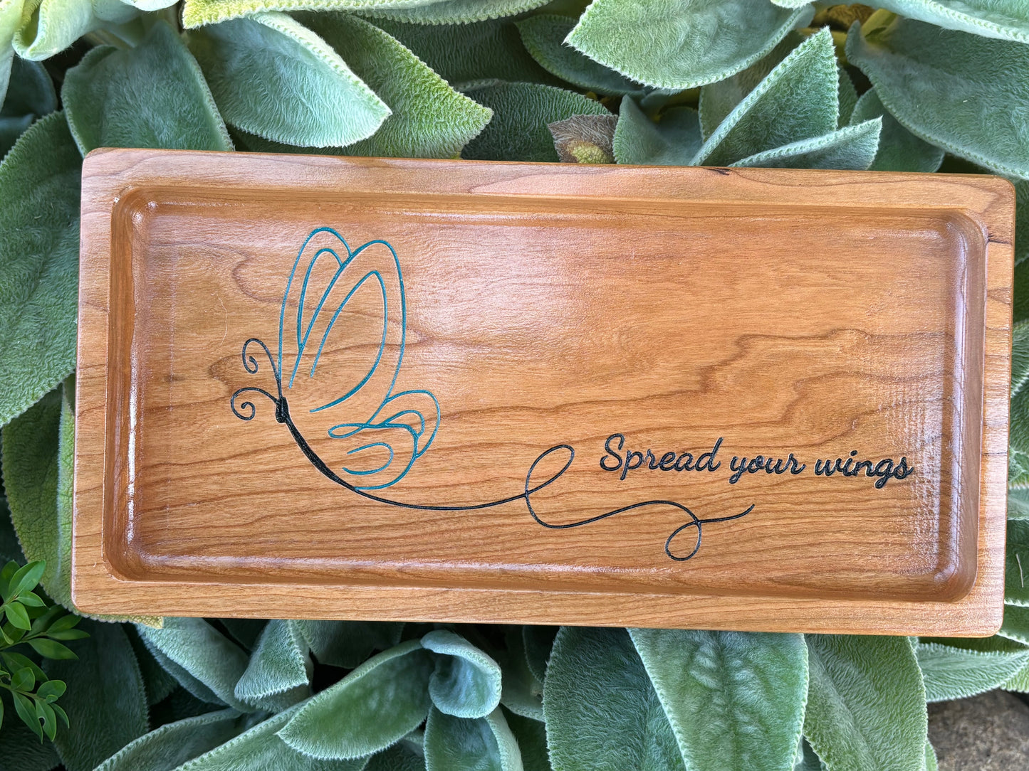 Wooden Jewelry Tray – Carved Butterfly Cherry Wood Catchall Organizer