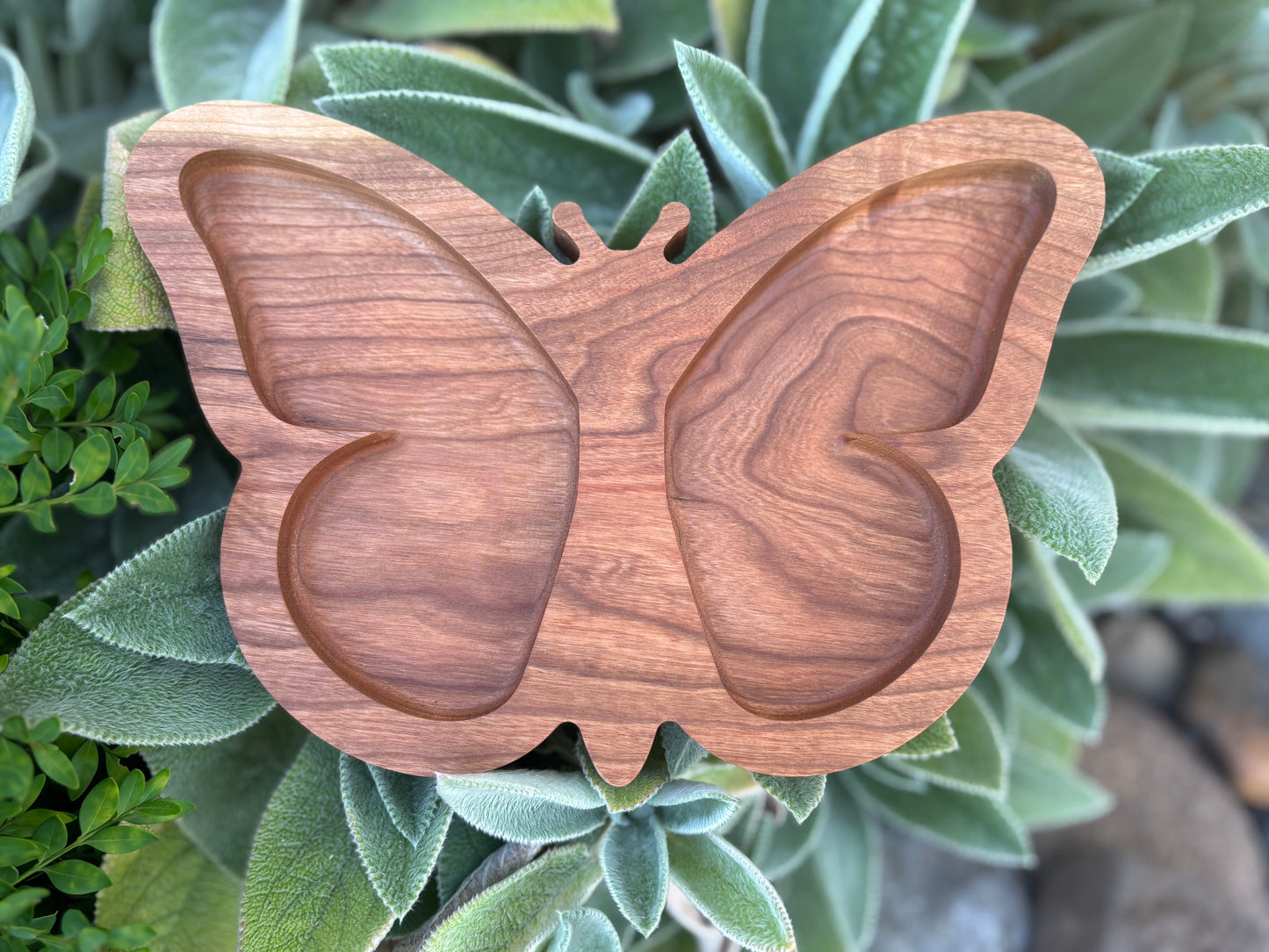 Wooden Jewelry Tray – Walnut Butterfly Design Two Compartment Organizer