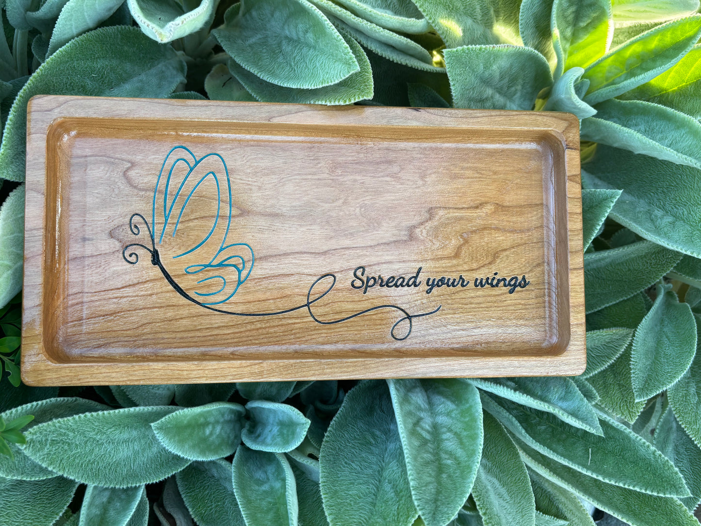 Wooden Jewelry Tray – Carved Butterfly Cherry Wood Catchall Organizer
