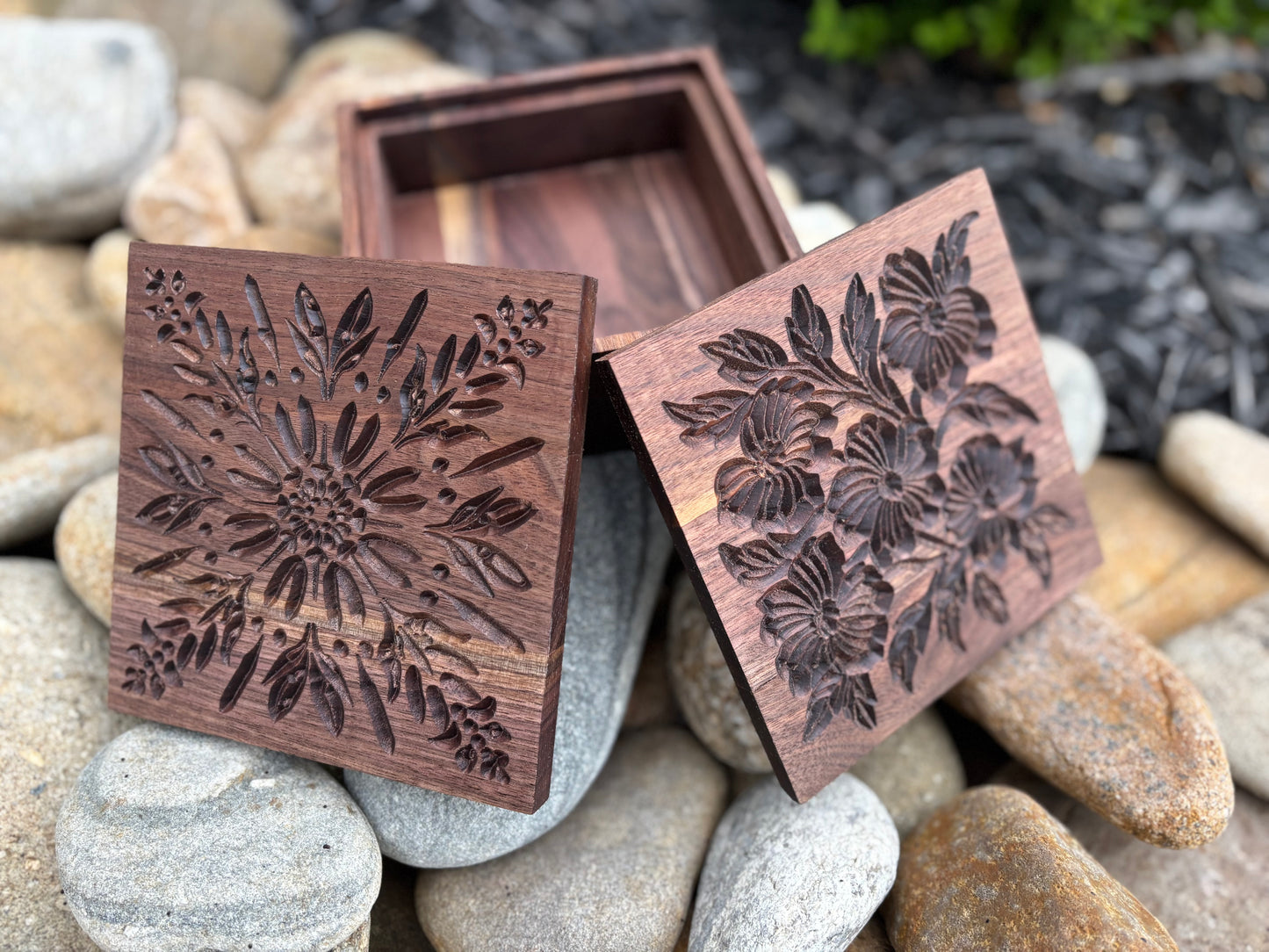 Wooden Jewelry Box – Carved Mandala Walnut Handmade Keepsake Storage