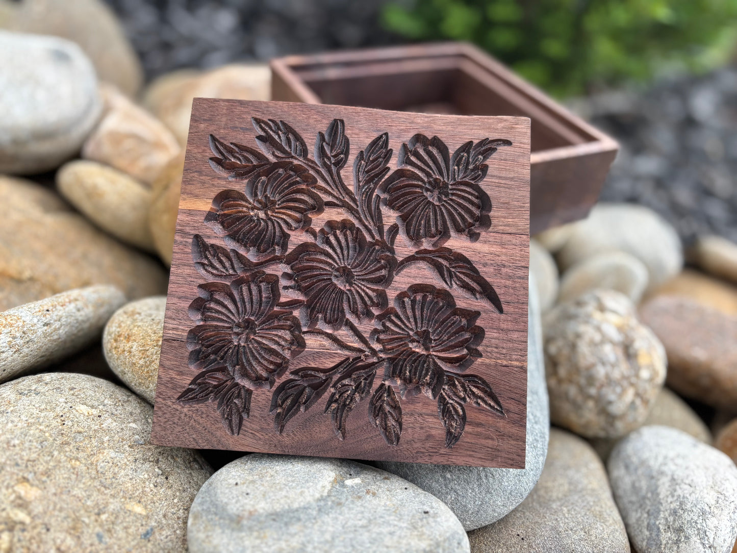 Wooden Jewelry Box – Carved Mandala Walnut Handmade Keepsake Storage