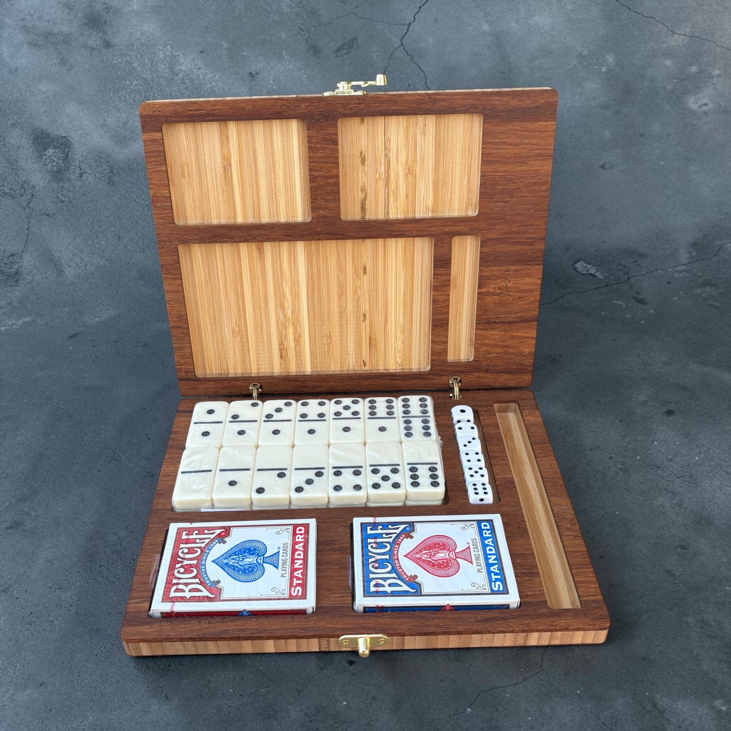 Travel Game Set – Bamboo Box with Dominoes & Playing Cards