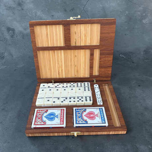 Travel Game Set – Bamboo Box with Dominoes & Playing Cards