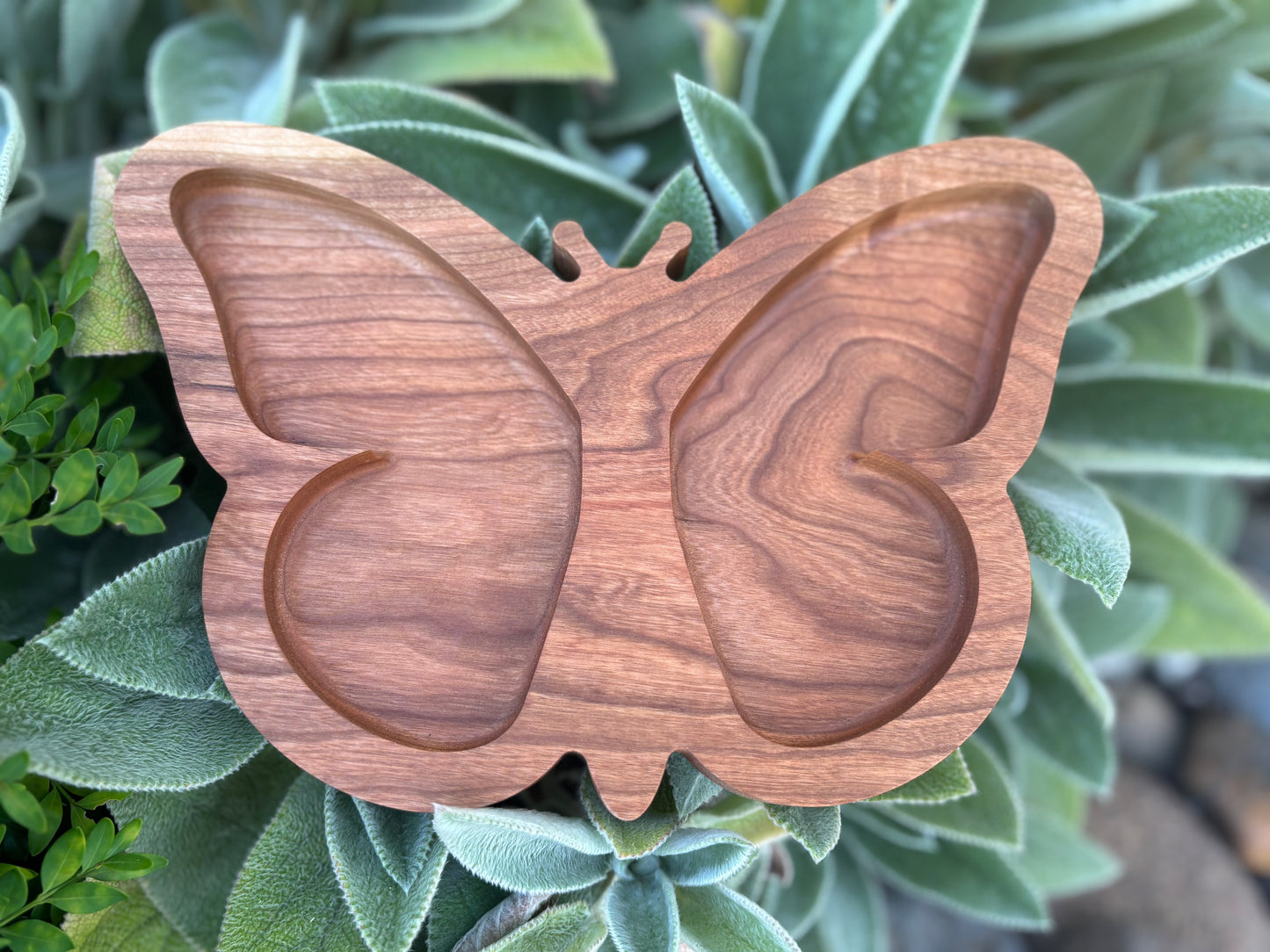 Wooden Jewelry Tray – Walnut Butterfly Design Two Compartment Organizer
