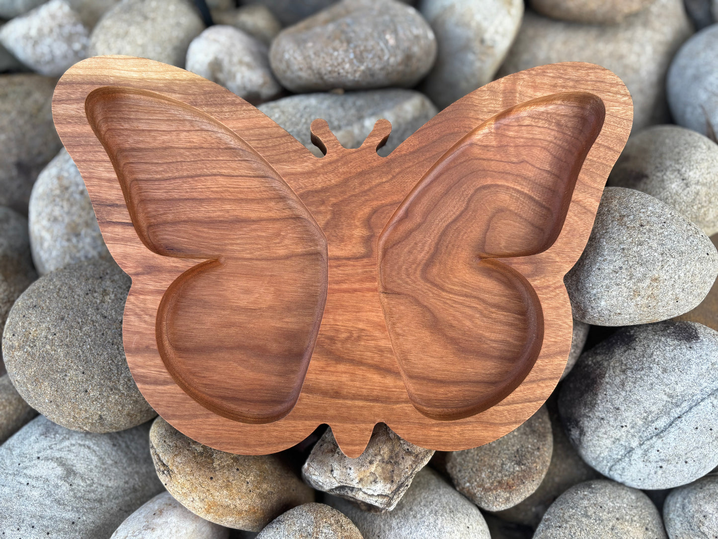 Wooden Jewelry Tray – Walnut Butterfly Design Two Compartment Organizer