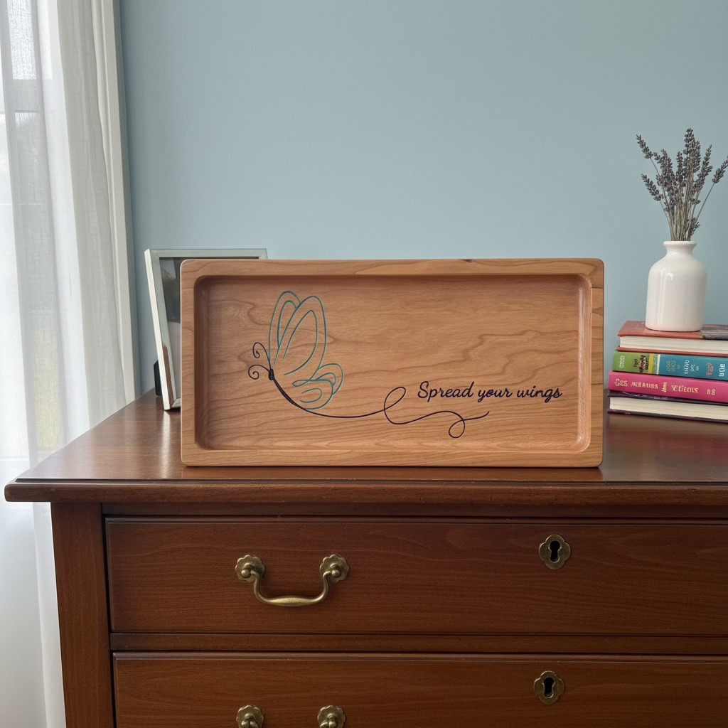 Wooden Jewelry Tray – Carved Butterfly Cherry Wood Catchall Organizer