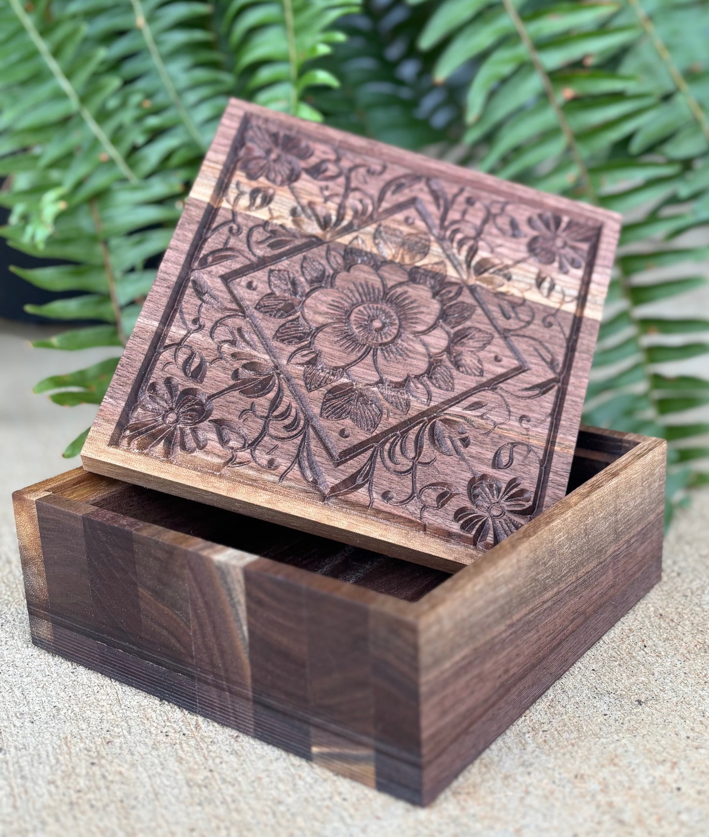 Wooden Jewelry Box – Carved Mandala Walnut Handmade Keepsake Storage