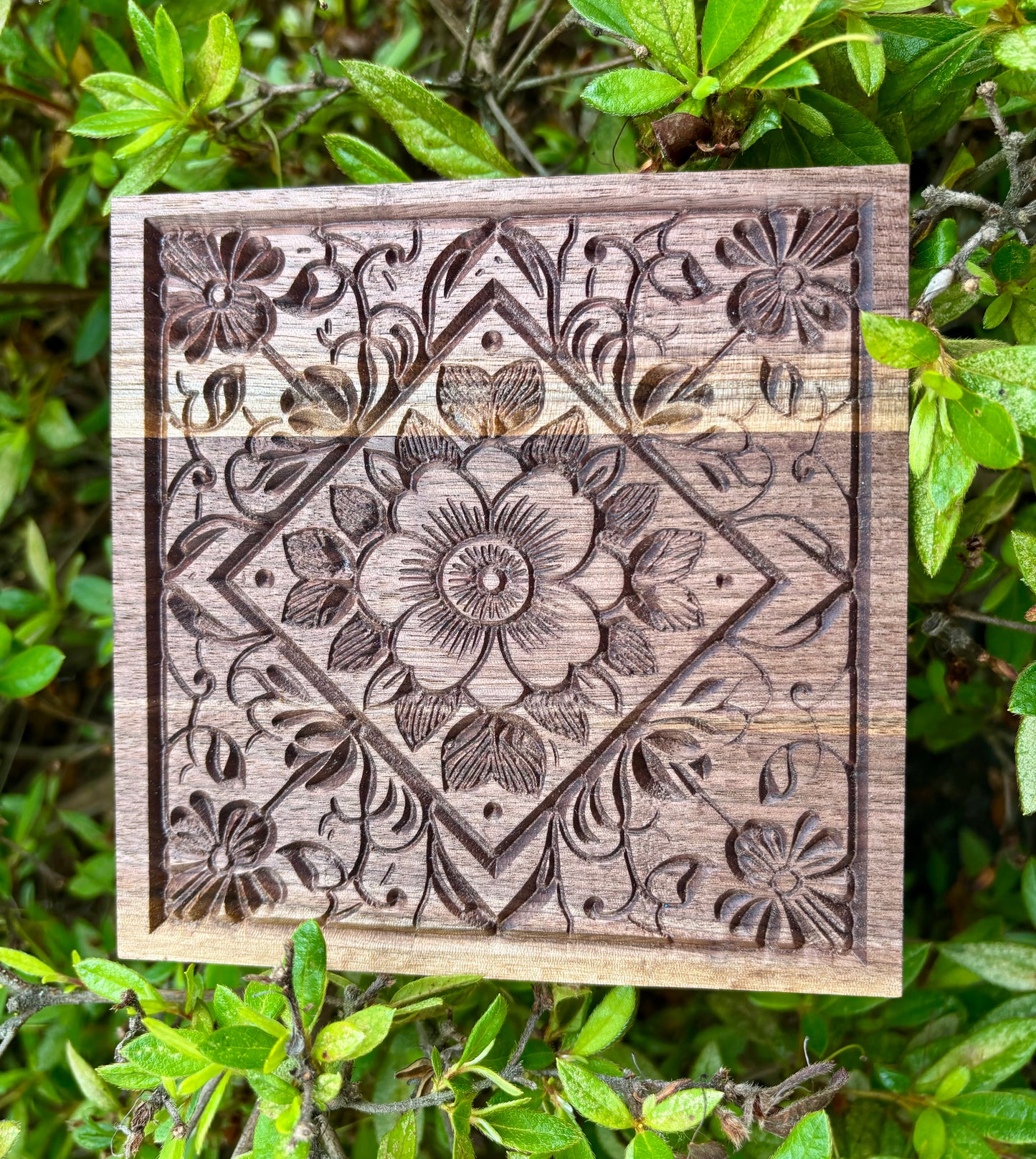 Wooden Jewelry Box – Carved Mandala Walnut Handmade Keepsake Storage