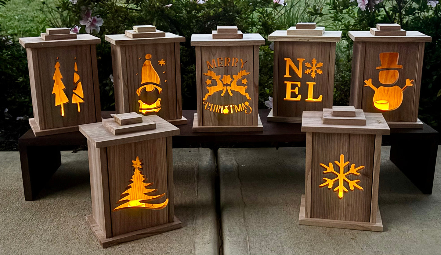 Cedar Wood Lantern – Interchangeable Panels Rustic Farmhouse Led Light