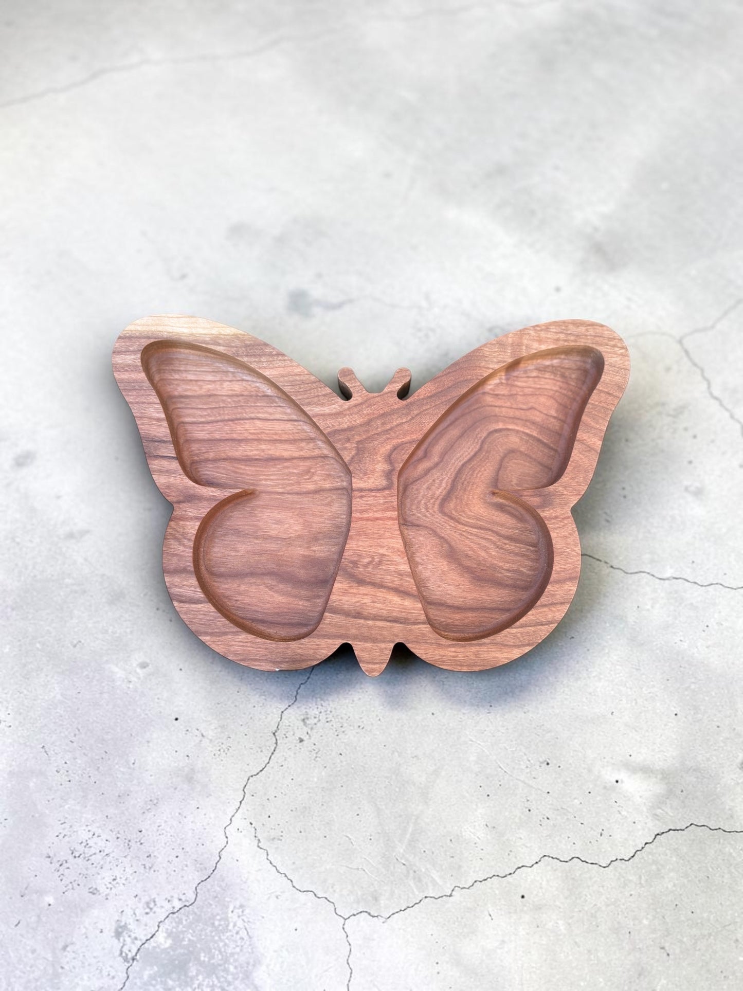 Wooden Jewelry Tray – Walnut Butterfly Design Two Compartment Organizer