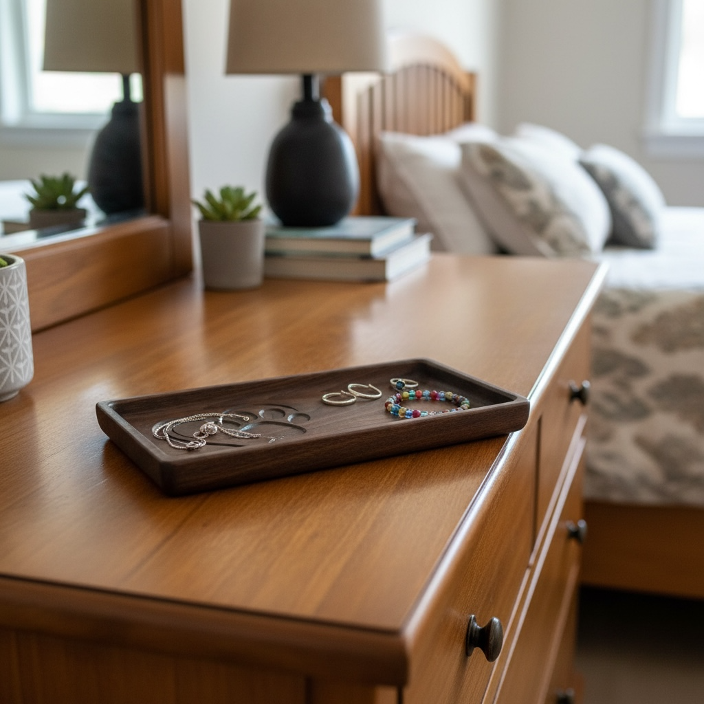 Pet Memorial Tray – Walnut Wood with Carved Heart and Paw Print Design