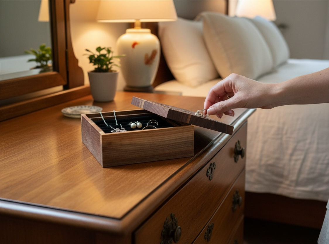 Wooden Jewelry Box – Carved Mandala Walnut Handmade Keepsake Storage