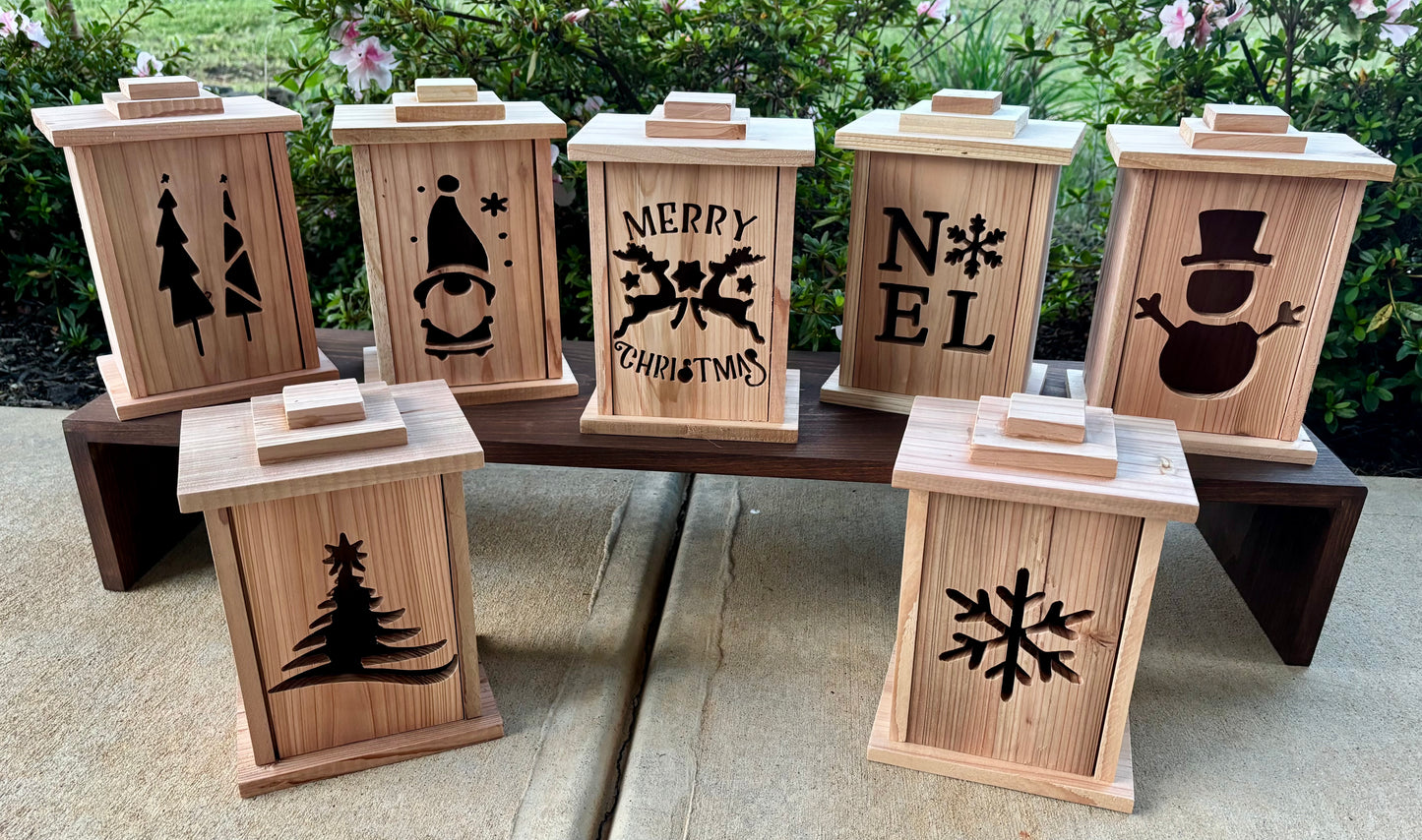Cedar Wood Lantern – Interchangeable Panels Rustic Farmhouse Led Light