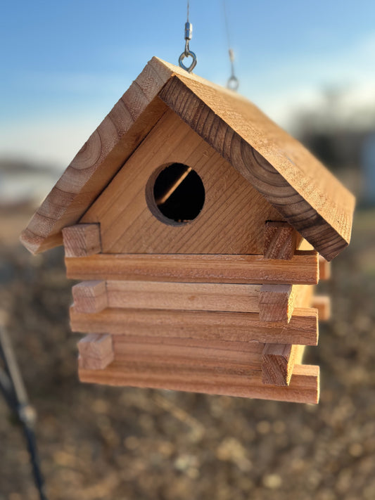 Cedar Log Cabin Birdhouse