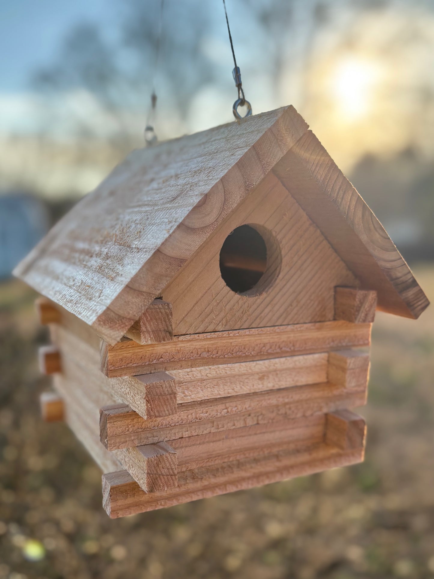 Cedar Log Cabin Birdhouse