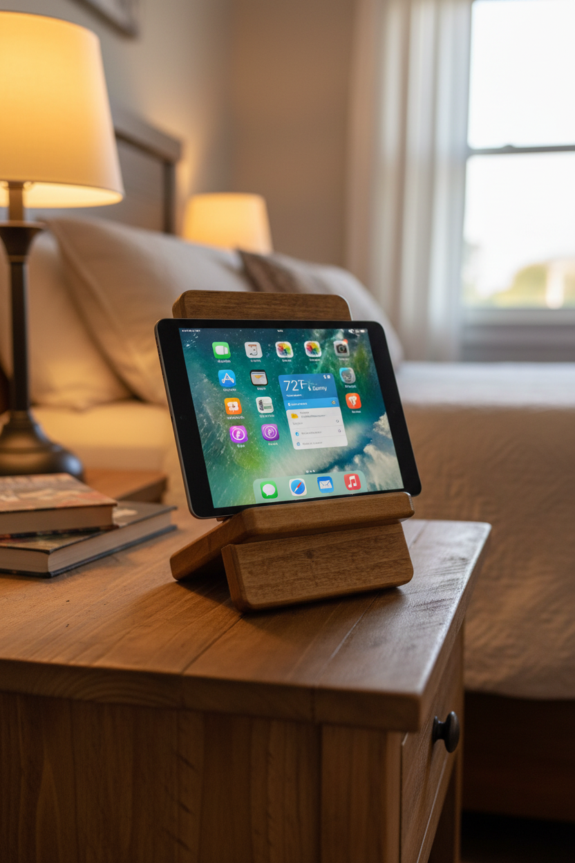 Wooden Tablet Stand – Hands-free Poplar Desk Organizer for Kitchen