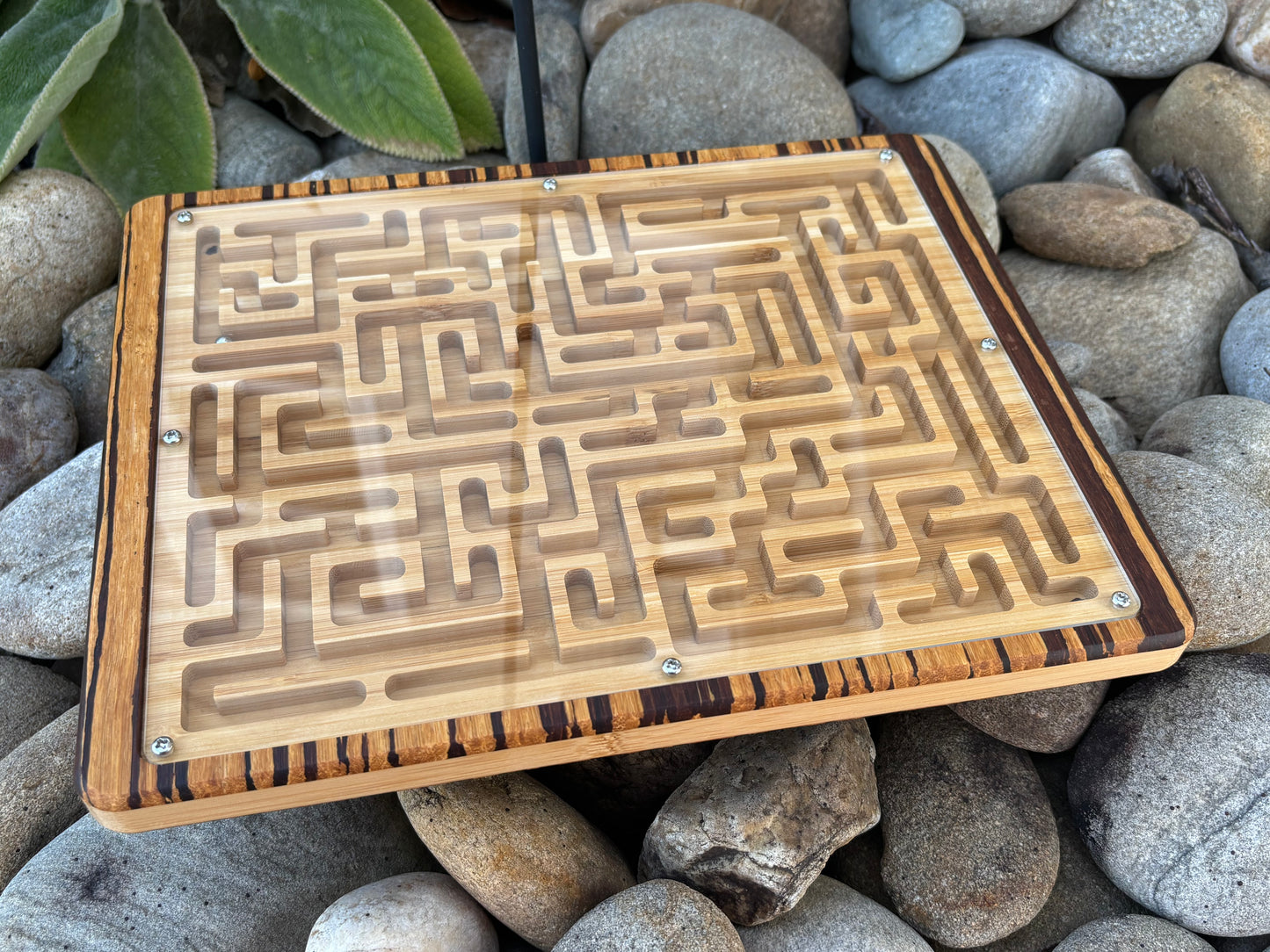 Bamboo Labyrinth Puzzle – Desktop Brain Teaser with Ball Bearing