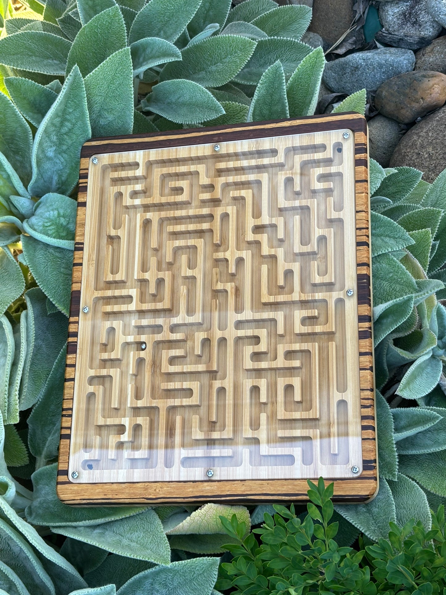 Bamboo Labyrinth Puzzle – Desktop Brain Teaser with Ball Bearing