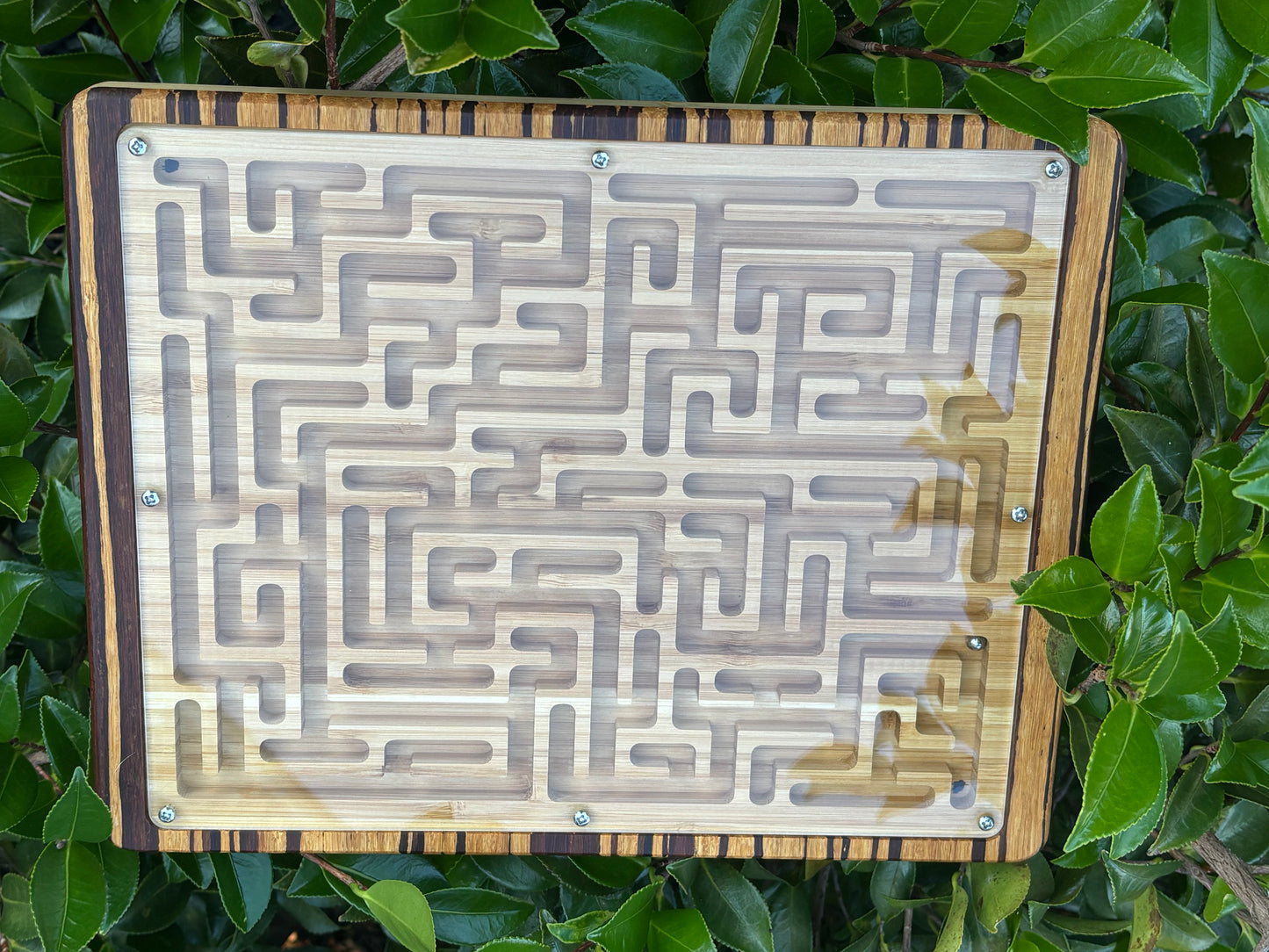 Bamboo Labyrinth Puzzle – Desktop Brain Teaser with Ball Bearing