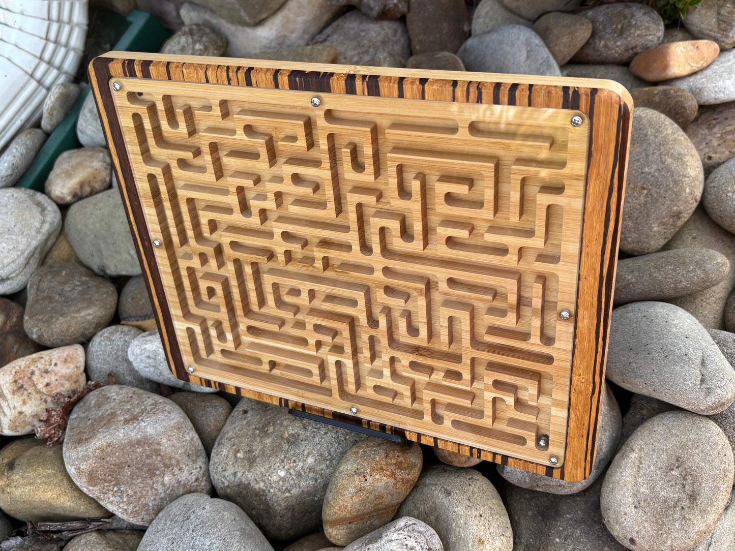 Bamboo Labyrinth Puzzle – Desktop Brain Teaser with Ball Bearing