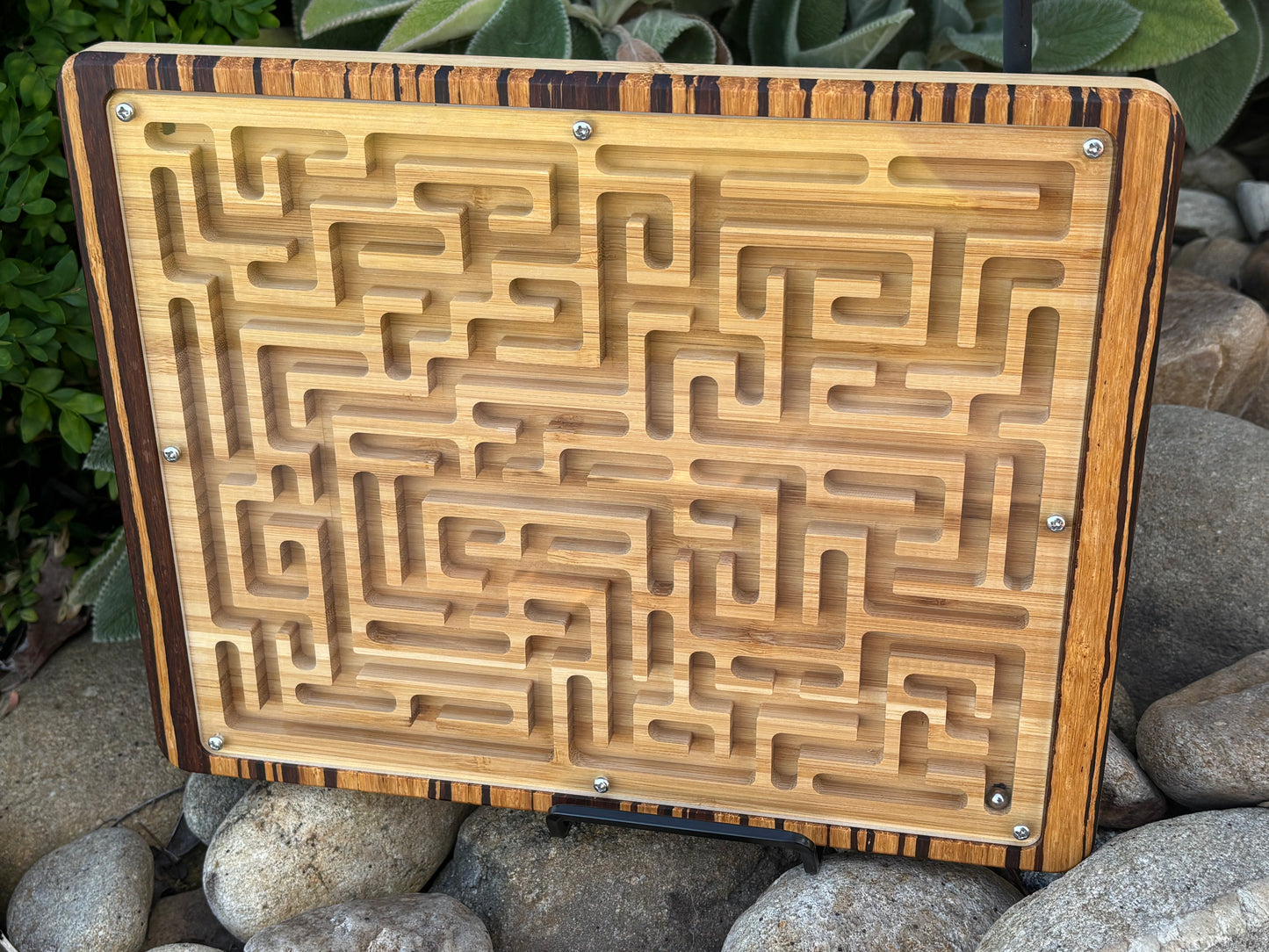 Bamboo Labyrinth Puzzle – Desktop Brain Teaser with Ball Bearing