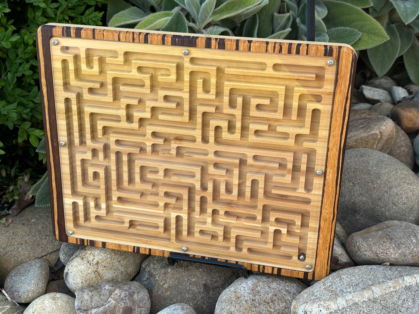 Bamboo Labyrinth Puzzle – Desktop Brain Teaser with Ball Bearing