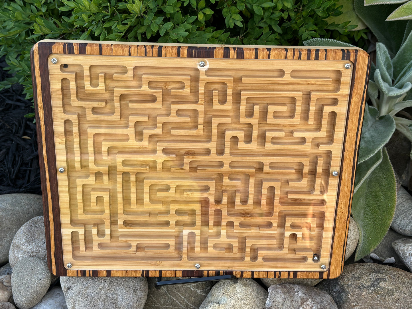 Bamboo Labyrinth Puzzle – Desktop Brain Teaser with Ball Bearing