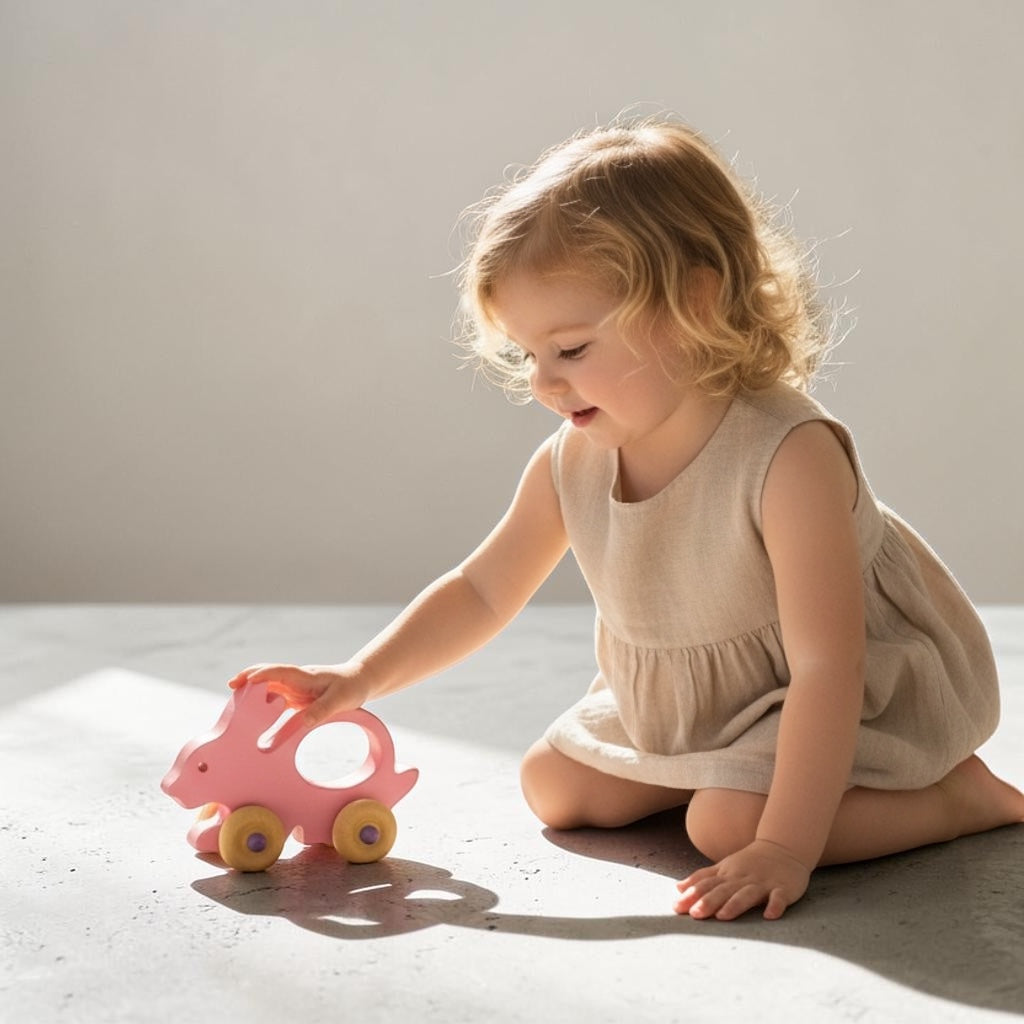 Wooden Bunny Push Toy – Non-toxic Pine Walking Aid for Toddlers