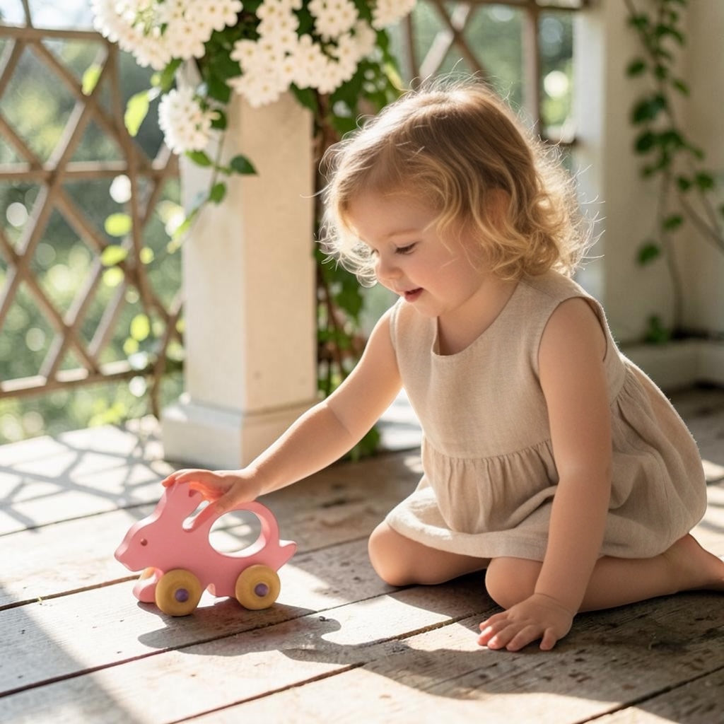 Wooden Bunny Push Toy – Non-toxic Pine Walking Aid for Toddlers