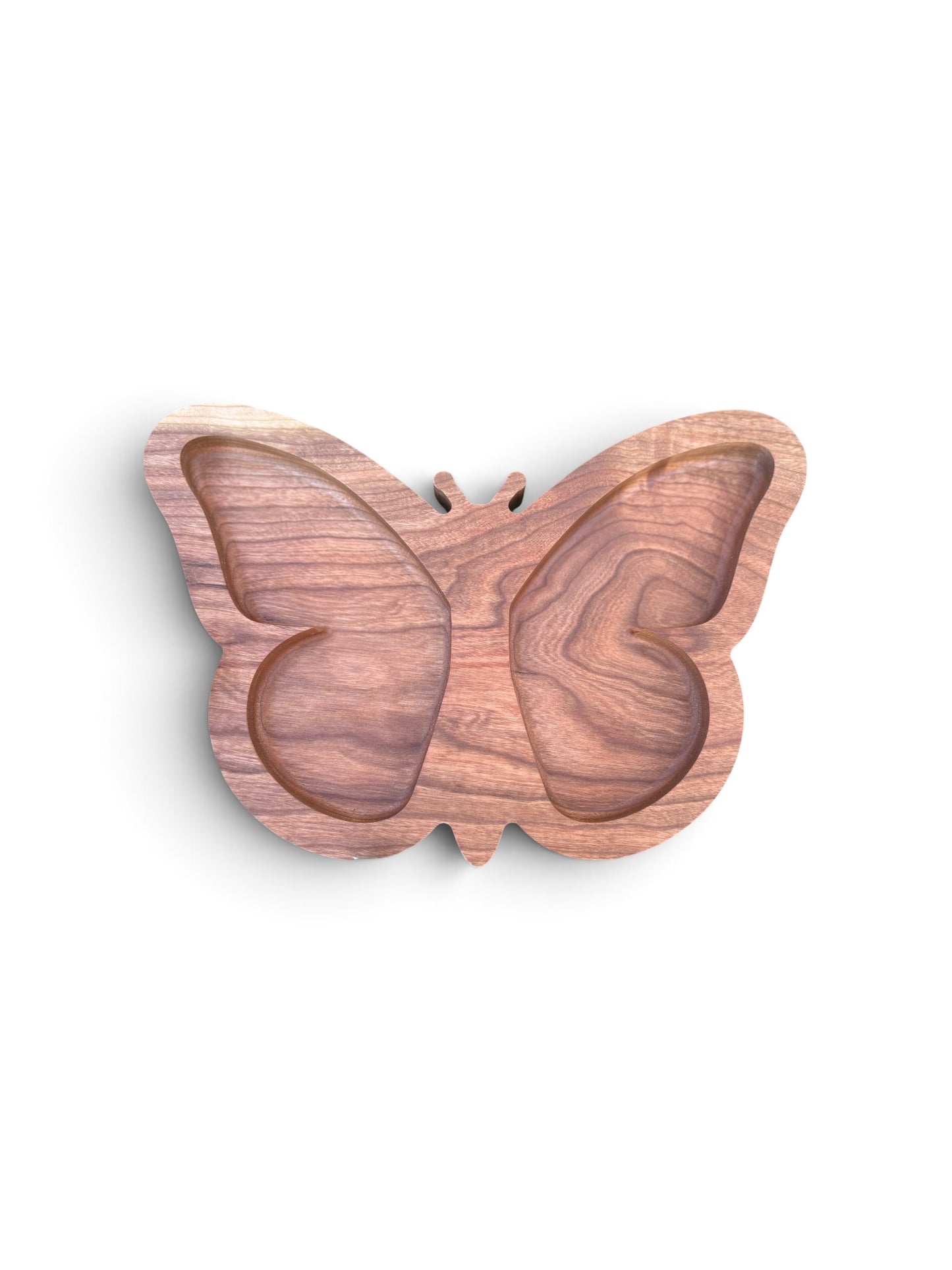 Wooden Jewelry Tray Walnut Wood Organizer Butterfly Design Two Compartment Storage Dresser Display Natural Grain Finish Raised Border Protection Bedroom Organization Vanity Table Catchall Gift For Her Anniversary Present Handcrafted Quality