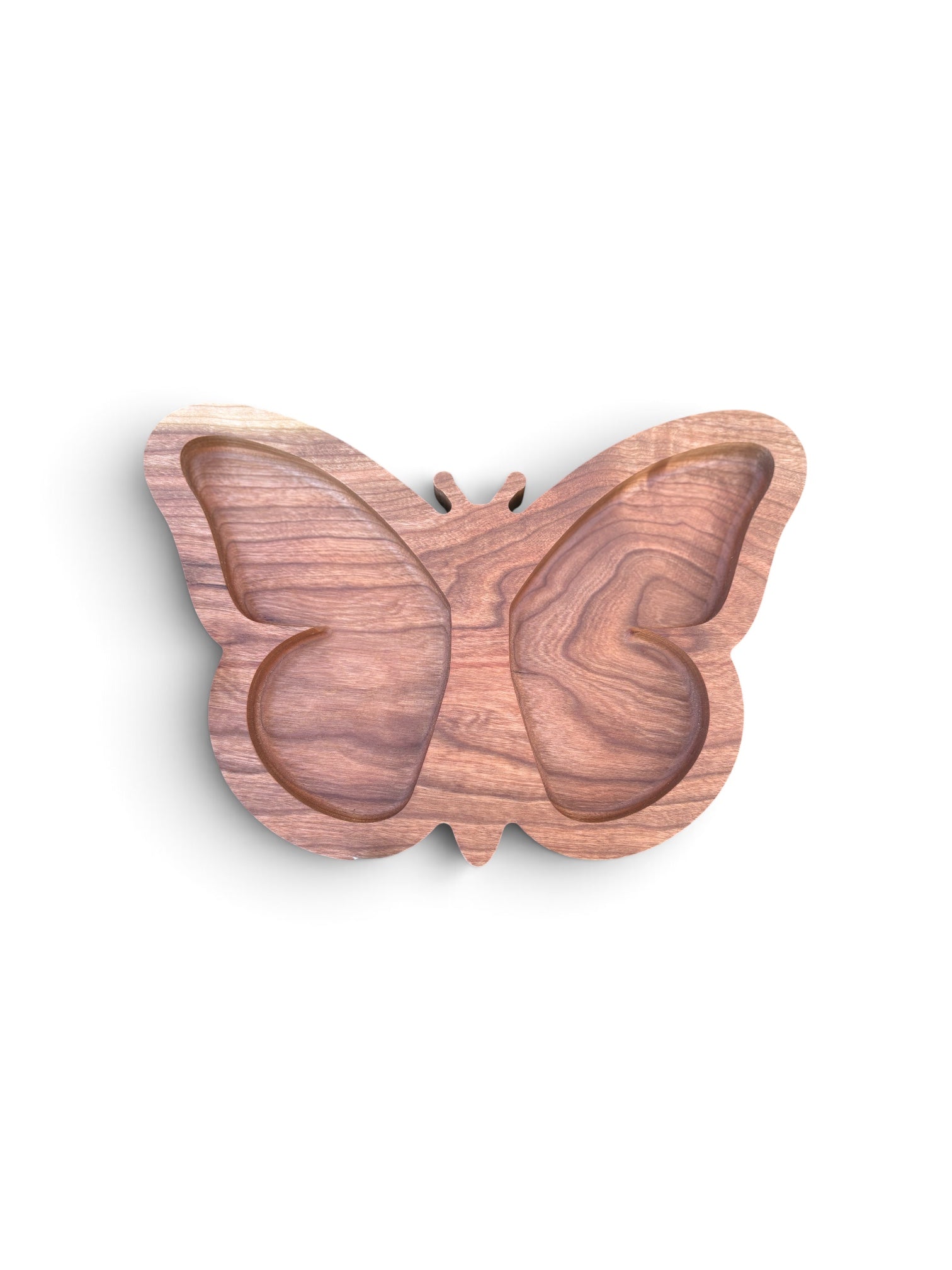 Wooden Jewelry Tray Walnut Wood Organizer Butterfly Design Two Compartment Storage Dresser Display Natural Grain Finish Raised Border Protection Bedroom Organization Vanity Table Catchall Gift For Her Anniversary Present Handcrafted Quality