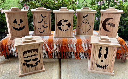 Natural Cedar Wood Lantern Rustic Farmhouse Style Interchangeable Face Panel System Removable Lid Design LED Votive Candle Light Included Front Porch Display Indoor Outdoor Lighting Ambient Illumination Country Living Home Accent Seasonal