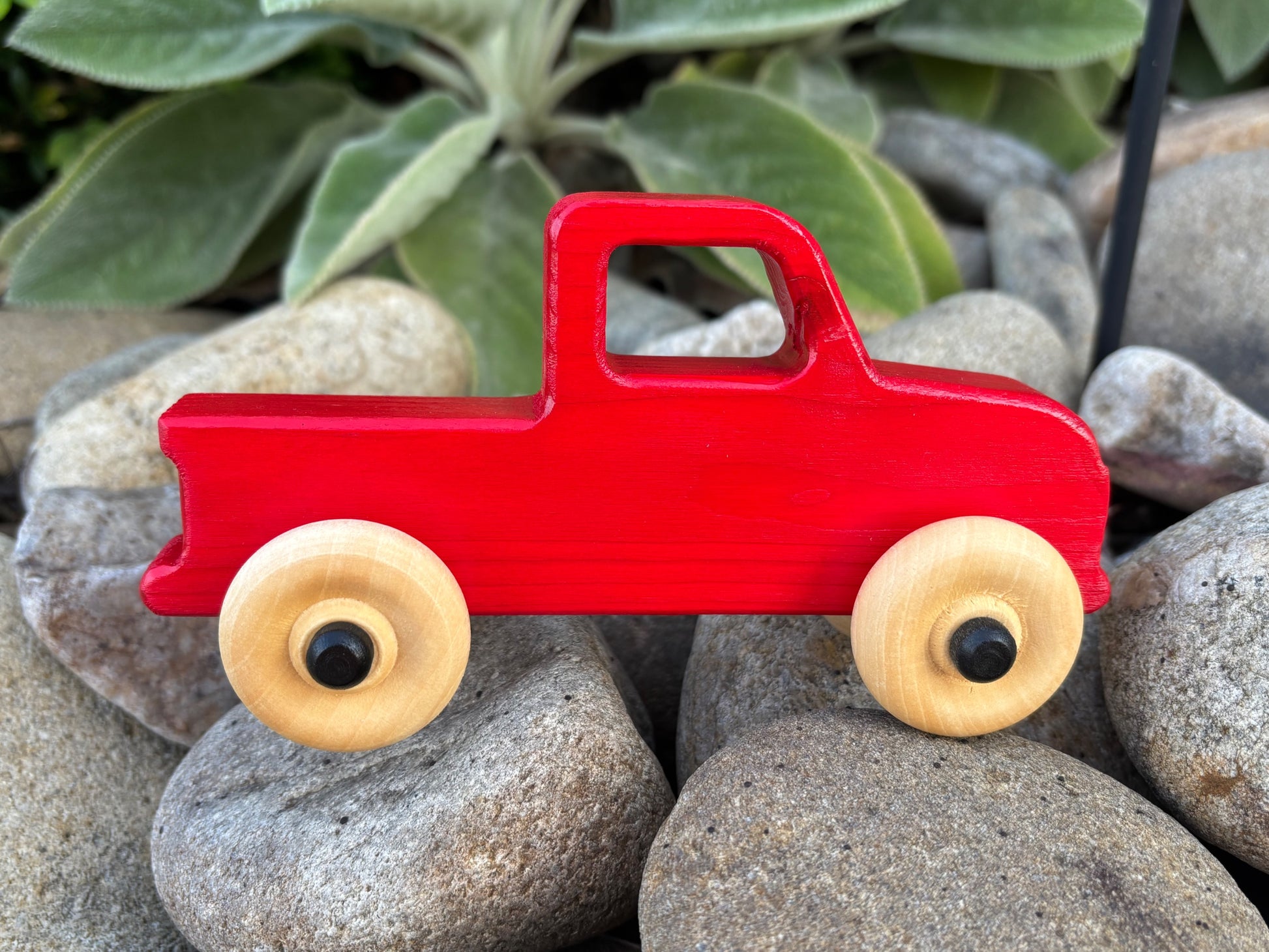 Natural Pine Wood Toy Truck Non Toxic Paint Safe For Toddlers Ages 3 And Up Red Wooden Vehicle 10 Inch Length Rolling Wheels Cutout Window Design Educational Play Motor Skills Development Classic Handcrafted Quality Construction Screen Free